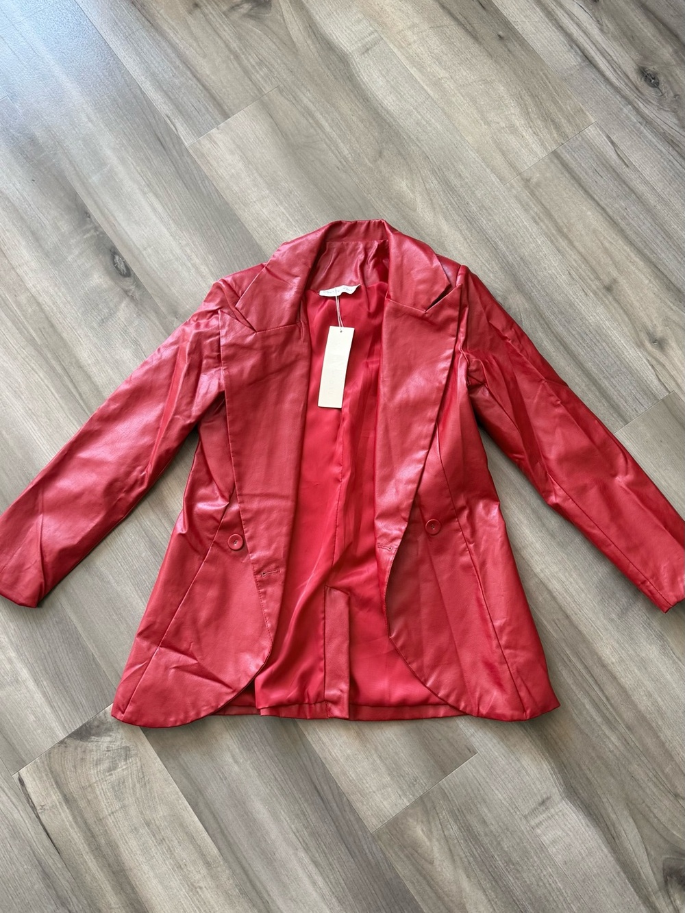 Women's Red Faux Leather Blazer Jacket
